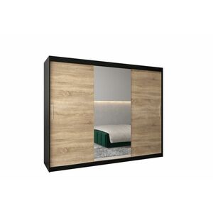 MORI 3 ruhásszekrény, 250x200x62, fekete/tölgy sonoma kép
