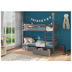 PANDA gyermek emeletes ágy nyomtatással + 2x matrac, 90x200, szürke kép