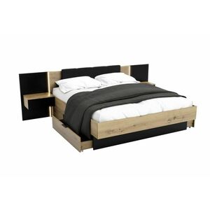 DOTA francia ágy + ágyrács és éjjeli szekrények, 160x200, tölgy artisan/fekete kép