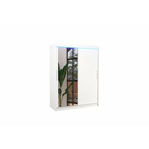 ROSATO tolóajtós ruhásszekrény tükörrel, 150x200x58, fehér + LED kép
