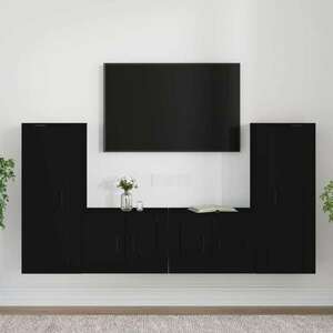 vidaXL 4 részes fekete szerelt fa TV-szekrényszett kép