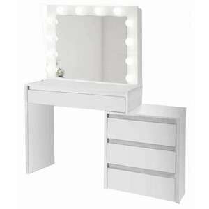 Fésülködőasztal/smink, fehér, tükörrel és LED-ekkel, 115x43x145 cm kép