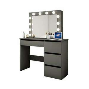 Fésülködőasztal/smink, fekete, tükörrel és LED-ekkel, 94x43x141 cm kép