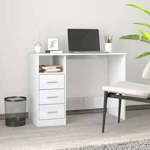 vidaXL magasfényű fehér szerelt fa íróasztal fiókokkal 102x50x76 cm kép