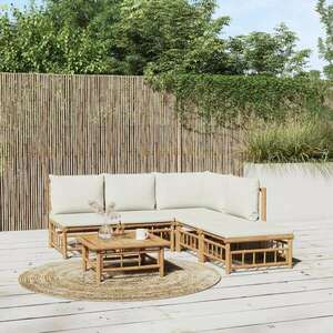vidaXL 6 részes bambusz kerti ülőgarnitúra krémfehér párnákkal kép