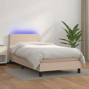 vidaXL cappuccino színű műbőr rugós ágy matraccal és LED-del 90x200 cm kép