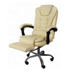 Irodai szék lábtartóval, forgatható, öko-bőr, krém, 65x102/110 cm kép