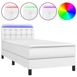 Fehér műbőr rugós ágy matraccal és led-del 90x190 cm kép