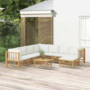 vidaXL 9 részes bambusz kerti ülőgarnitúra krémfehér párnákkal kép