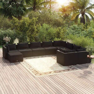 vidaXL 10 részes fekete polyrattan kerti ülőgarnitúra párnákkal kép