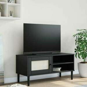vidaXL SENJA fekete rattanhatású tömör fenyő TV-szekrény 106x40x49 cm kép