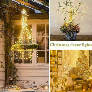Karácsonyfa fényfüzér, fényzuhatag, meleg fehér, adapteres kép
