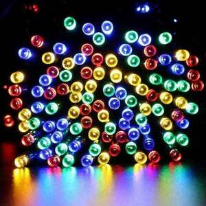 Napelemes 200 LED-es színes dekorációs fényfüzér, kerti égősor kép