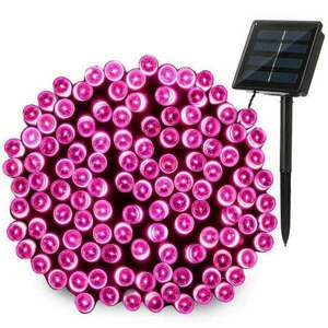 Napelemes 100 LED-es rózsaszín dekorációs fényfüzér, kerti égősor kép