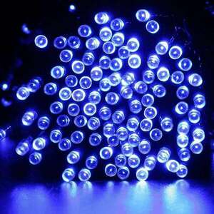 Napelemes 100 LED-es kék dekorációs fényfüzér, kerti égősor kép