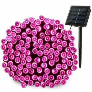 Napelemes 50 LED-es rózsaszín dekorációs fényfüzér, kerti égősor kép