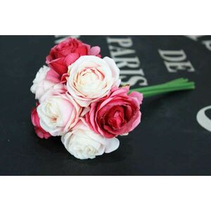 Fehér-rózsaszín művirág csokor - 7 rózsából 24cm kép