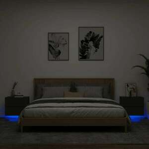 vidaXL 2 db fekete falra szerelhető éjjeliszekrény LED-világítással kép