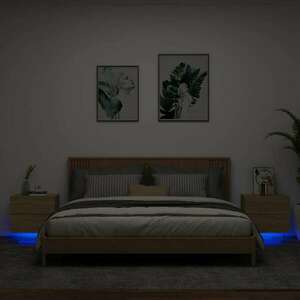 vidaXL 2 db sonoma tölgy színű fali éjjeli szekrény LED-világítással kép