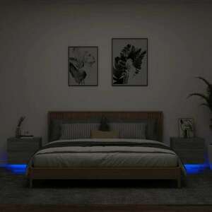 vidaXL 2 db szürke sonoma színű fali éjjeliszekrény LED-világítással kép