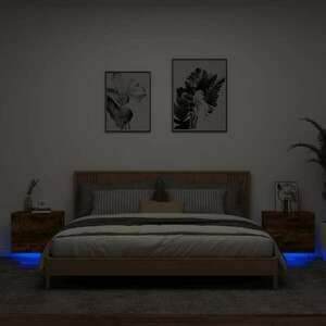 vidaXL 2 db sonoma tölgy színű fali éjjeliszekrény LED-világítással kép