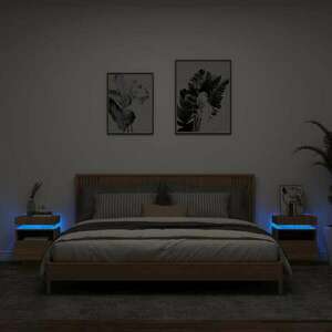 vidaXL 2 db sonoma-tölgy éjjeliszekrény LED-fényekkel 40x39x48, 5 cm kép