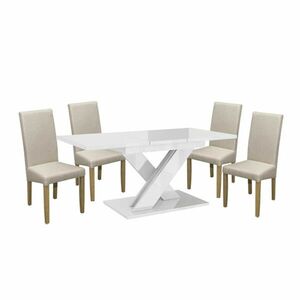 Maasix WTG Magasfényű Fehér 4 személyes étkezőszett Bézs Vanda székekkel kép