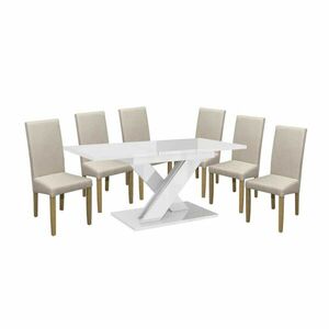 Maasix WTG Magasfényű Fehér 6 személyes étkezőszett Bézs Vanda székekkel kép