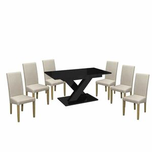 Maasix BKG Magasfényű Fekete 6 személyes étkezőszett Bézs Vanda székekkel kép