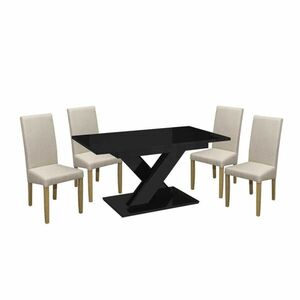 Maasix BKG Magasfényű Fekete 4 személyes étkezőszett Bézs Vanda székekkel kép