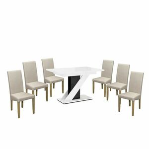 Maasix WGBS Magasfényű Fehér-Fekete 6 személyes étkezőszett Bézs Vanda székekkel kép
