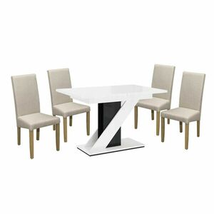 Maasix WGBS Magasfényű Fehér-Fekete 4 személyes étkezőszett Bézs Vanda székekkel kép