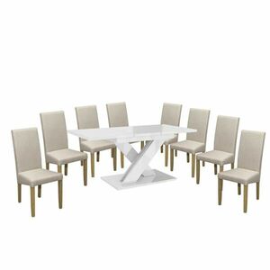 Maasix WTG Magasfényű Fehér 8 személyes étkezőszett Bézs Vanda székekkel kép