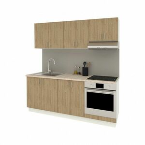 Benita konyhabútor szett V10, választható munkapult 28 mm, 200 cm - Természetes fa-Fehér kép