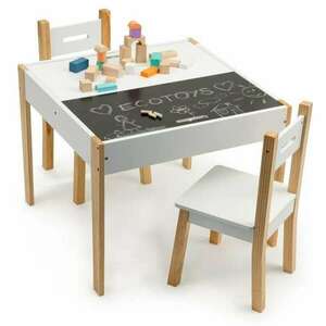 Ecotoys többfunkciós fa gyermek Asztal krétatáblával + székek - fehér kép