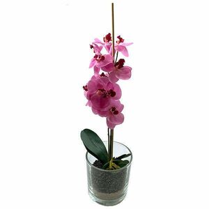 Orchidea művirág üvegkaspóban - 2 színben - 27 cm kép