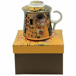 Klimt porcelán bögre fémszűrővel és tetővel - 300 ml - The Kiss f... kép