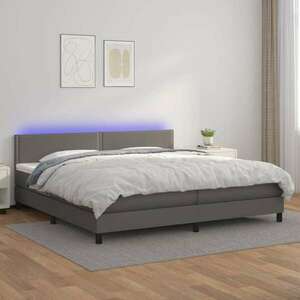 vidaXL szürke műbőr rugós ágy matraccal és LED-del 200x200 cm kép