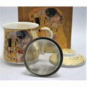 Klimt porcelán bögre fémszűrővel és tetővel - 300 ml - The Kiss/Életfa kép