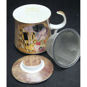 Klimt porcelán bögre fémszűrővel és tetővel - 300 ml - The Kiss... kép