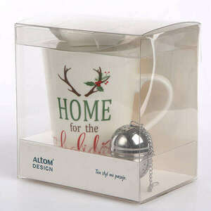 Karácsonyi porcelán teásbögre szűrővel, alátéttel - Home for the... kép