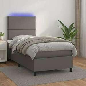 vidaXL szürke műbőr rugós ágy matraccal és LED-del 100x200 cm kép