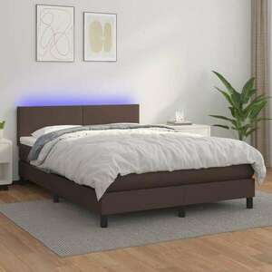 Barna műbőr rugós ágy matraccal és LED-del 140x190 cm kép