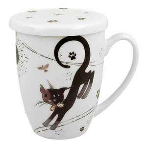Charming Cats cicás porcelán bögre fémszűrővel és tetővel - 350 ml kép