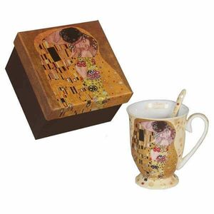 Klimt porcelán bögre kanállal - 300 ml - The Kiss világos hátterű kép