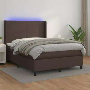 vidaXL barna műbőr rugós ágy matraccal és LED-del 140x190 cm kép