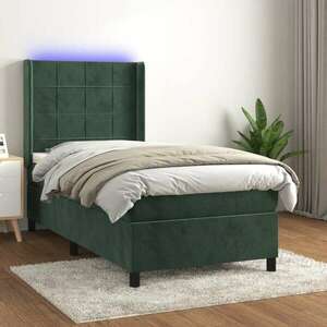 vidaXL sötétzöld bársony rugós és LED-es ágy matraccal 100x200 cm kép