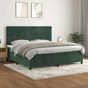 vidaXL sötétzöld bársony rugós ágy matraccal 200x200 cm kép