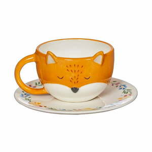 Finley Fox narancssárga dolomit csésze és csészealj, 300 ml - Sass & Belle kép