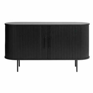 Fekete alacsony komód tölgyfa dekorral 140x76 cm Nola – Unique Furniture kép